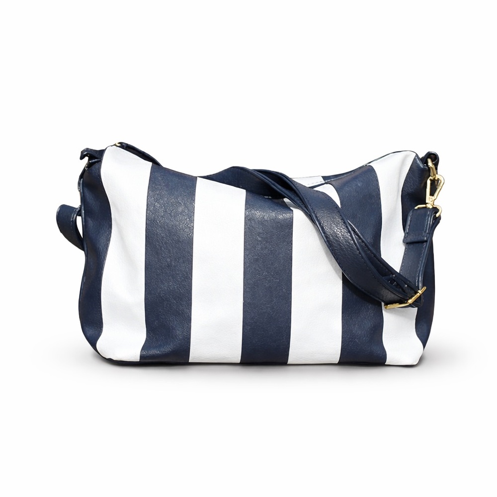 Navy White Striped Crossbody Shoulder Bag Coastal Beach Chic